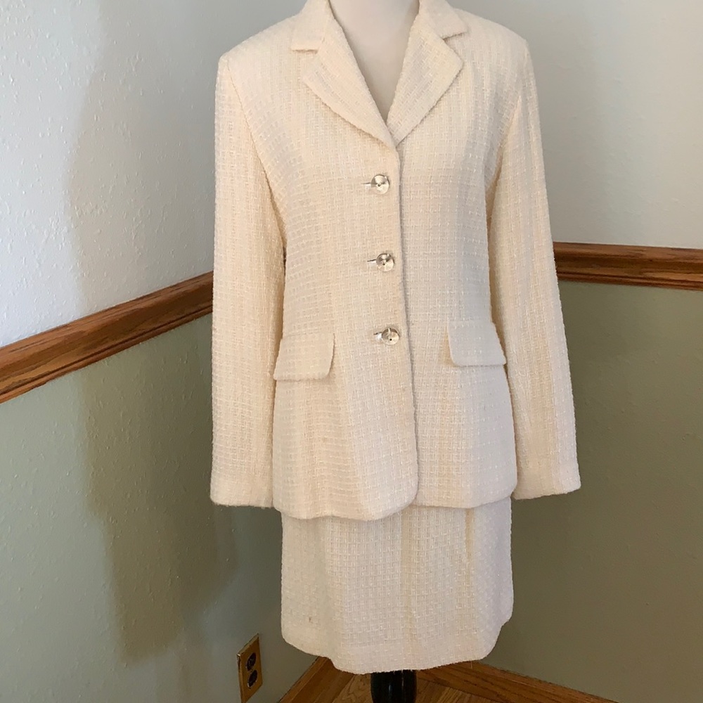 Couture S. Nemeroff winter white bouchée wool blend Skirt set size 4/6